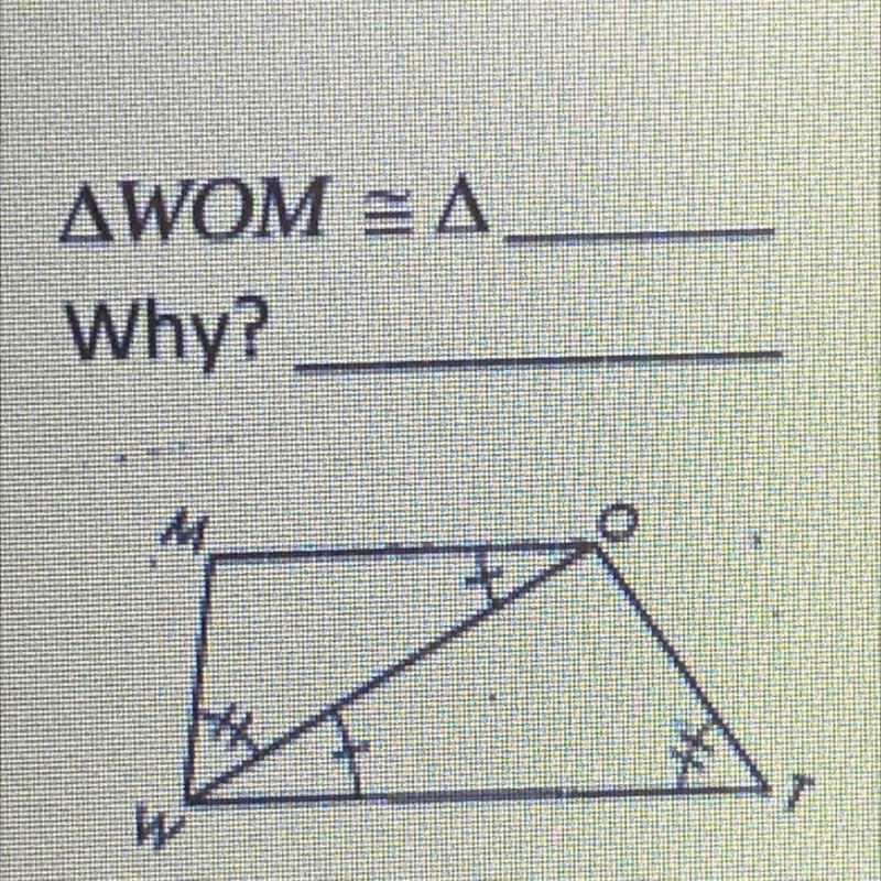 Angle WOM is congruent to angle ___. Why?-example-1