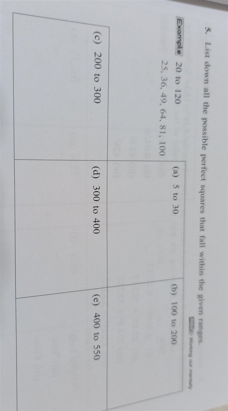 List down all the possible. perfect squares that fall within the given ranks​-example-1