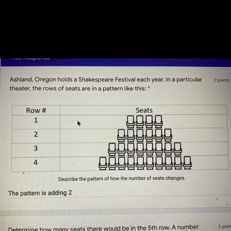 Determine how many seats there would be in the 5th row-example-1