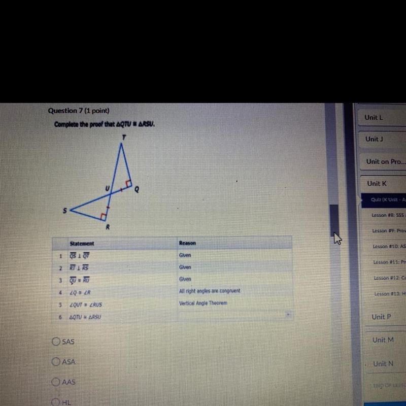 Complete the proof that QTU = RSU? Any help?-example-1