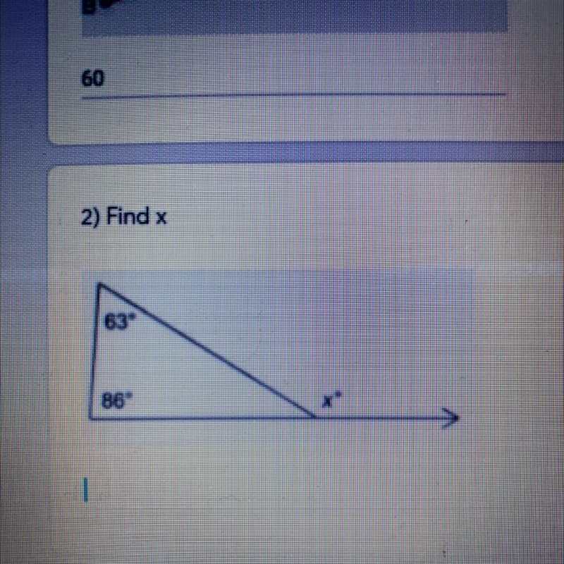 2) Find x WHERE 63 ° , 86 °-example-1