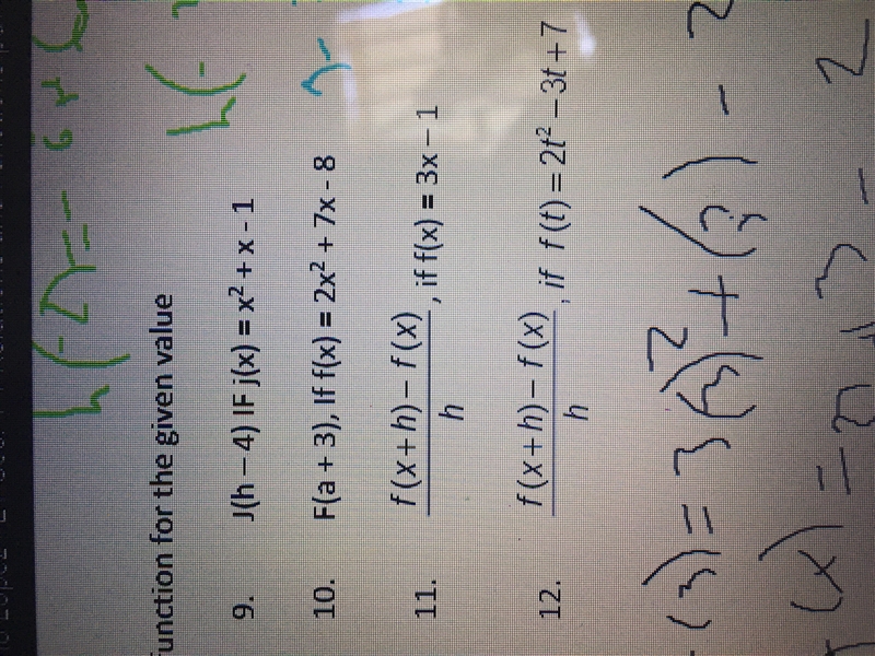 HELP!! For questions 9-12 evaluate each function for the given value-example-1