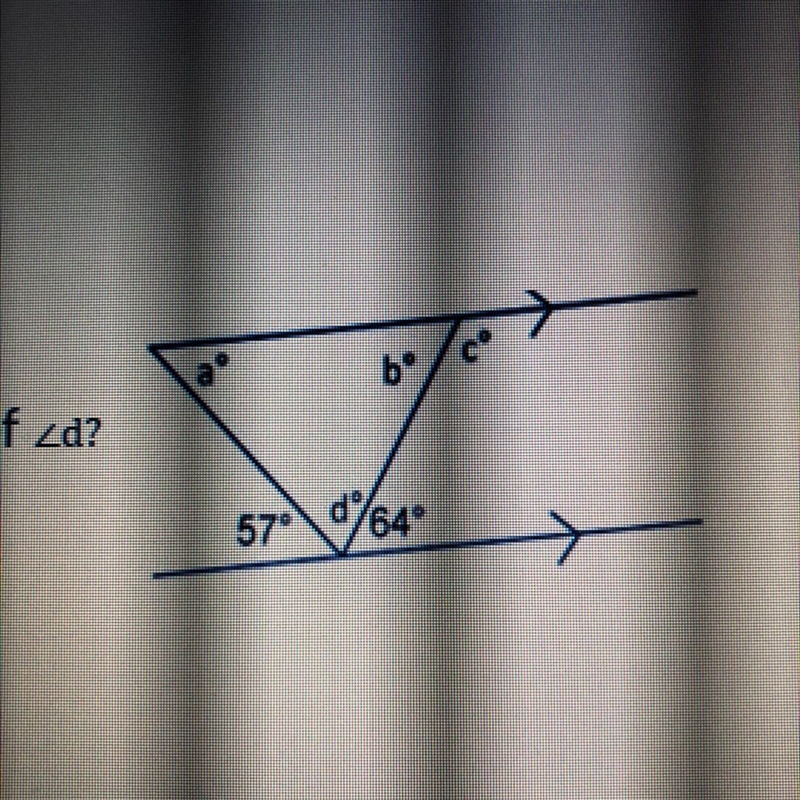 What is the measure of angle d? 1. 59 2. 114 3. 55 4. 66-example-1