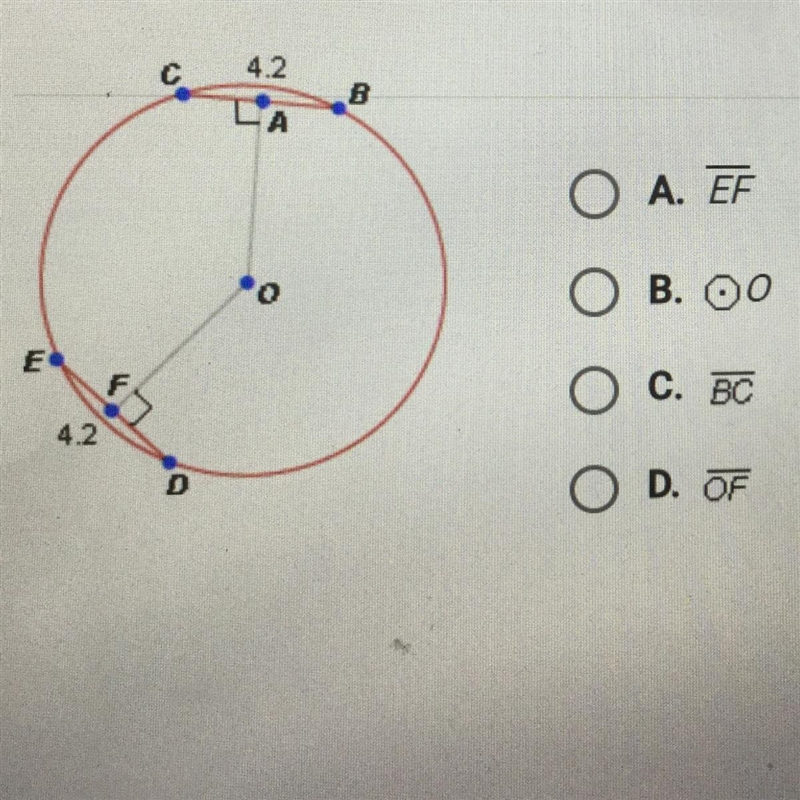 Fill in the blank given O below you can conclude that OA is congruent to￼-example-1