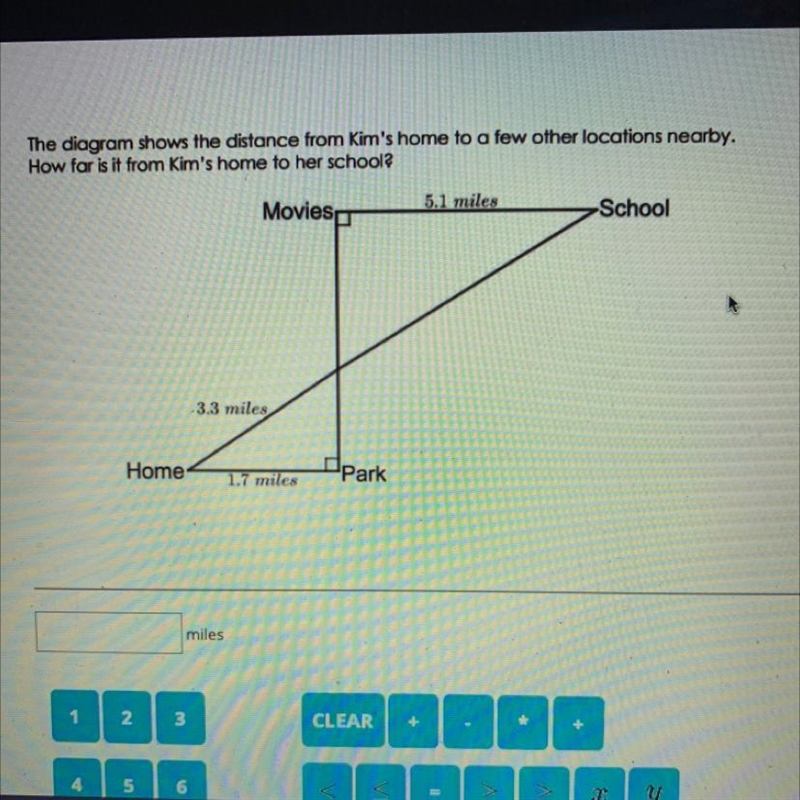 The diagram shows the distance from Kim's home to a few other locations nearby. How-example-1