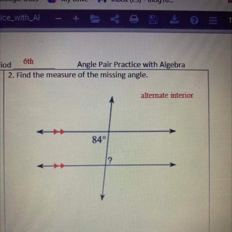 2. Find the measure of the missing angle. Help me plzzzzzzz I need it!!!-example-1