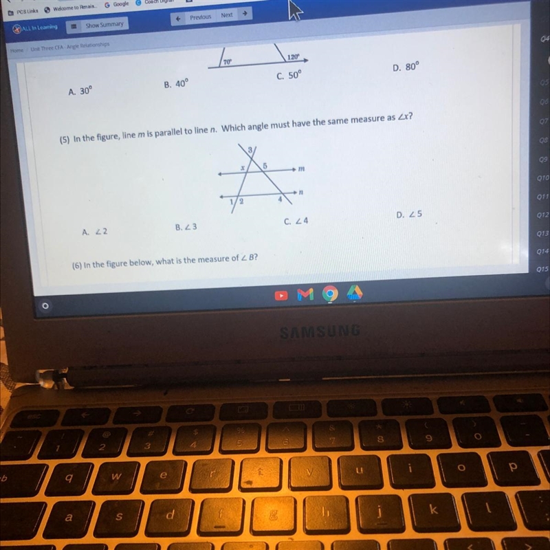 Which angle must have the same measure as angle x-example-1