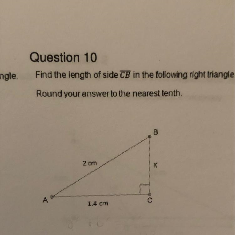 Find the length of side CB in the following right triangle Round your answer to the-example-1