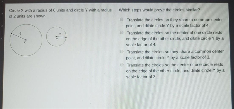 Circle X with a radius of 6 units and circle Y with a radius of 2 units are shown-example-1