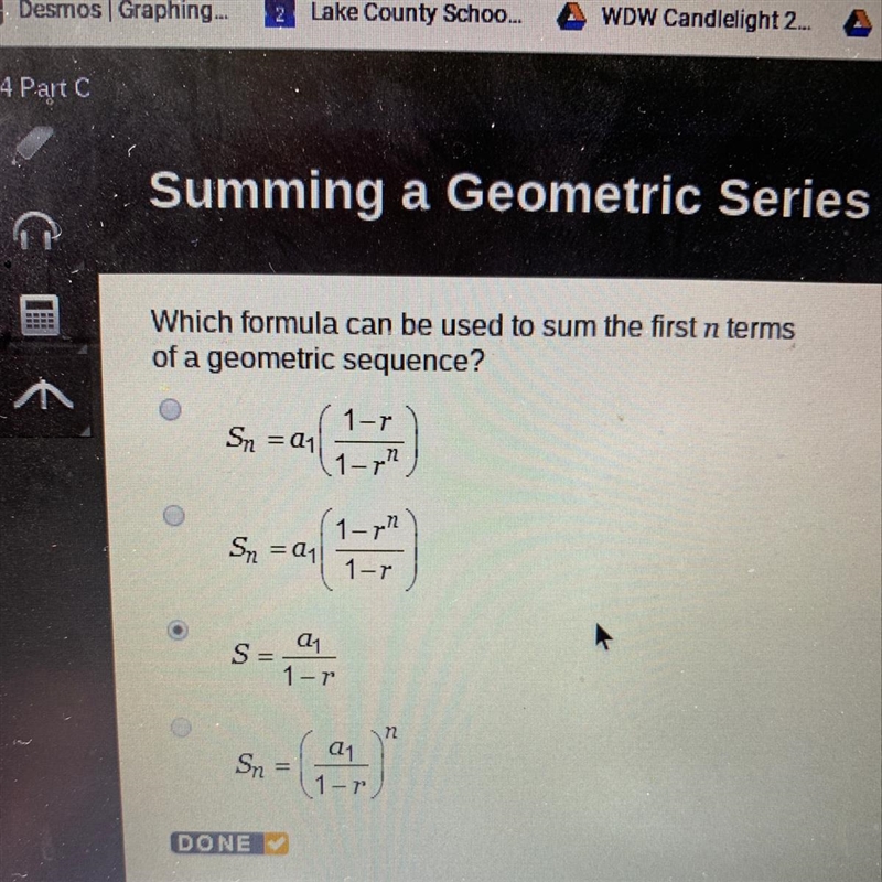 Which formula can be used to sum the first n terms of a geometric sequence?-example-1