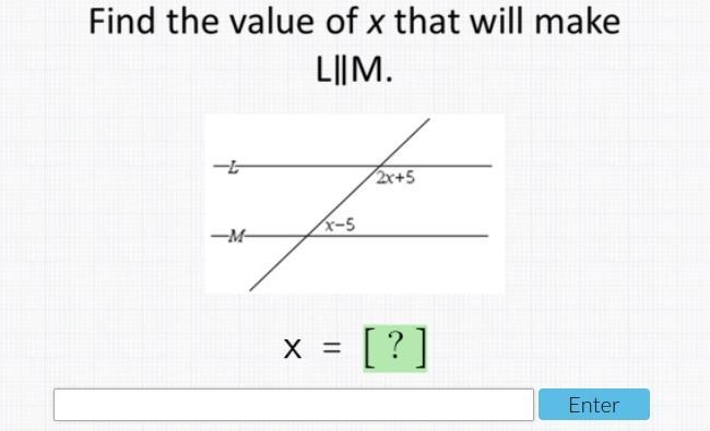 Find the value of X that will make L║M-example-1