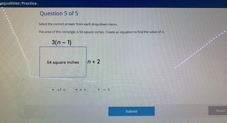 The area of this rectangle is 54 square inches. Create an equation to find the value-example-1