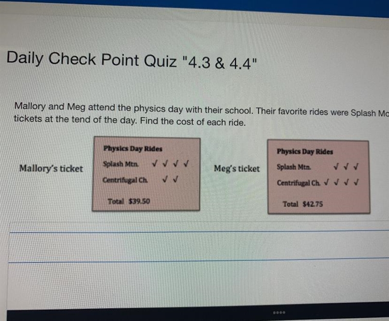 mallory and meg attend the physics day for their school. their favorite rides were-example-1