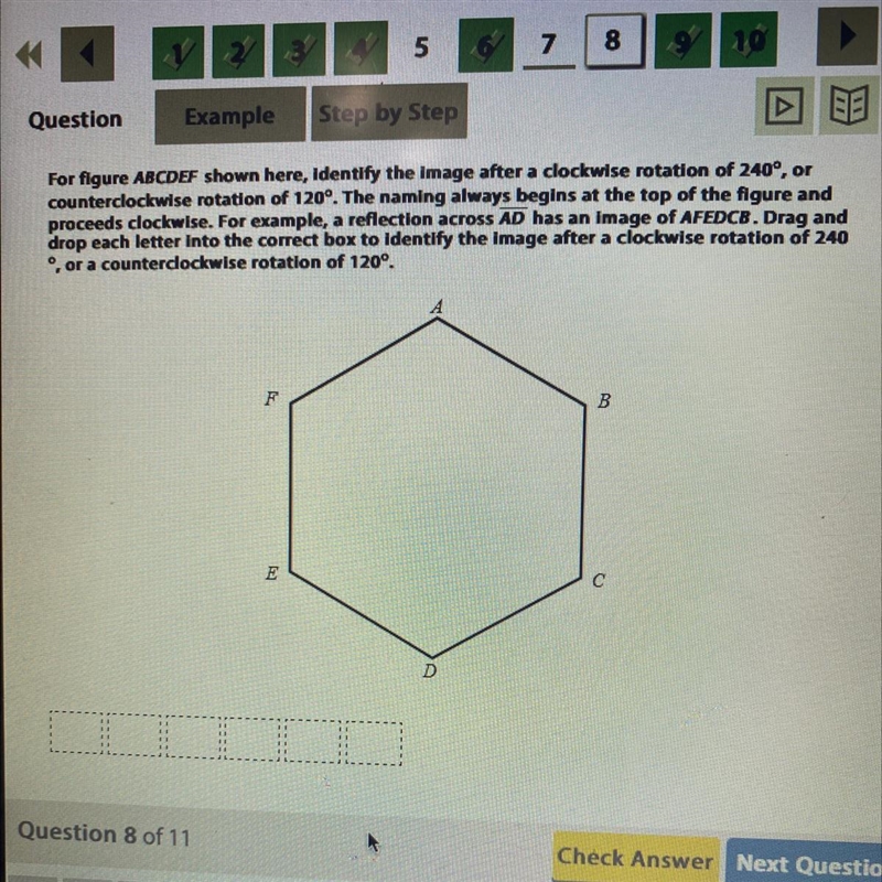 For figure ABCDEF shown here, identify the image after a clockwise rotation of 240°, or-example-1