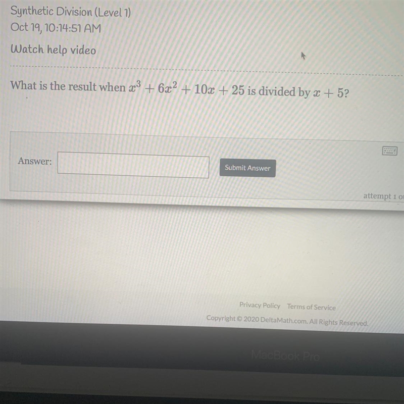 Plz help me out! What is the result when x^3 + 6x^2 + 10x + 25 is divided by x+ 5?-example-1