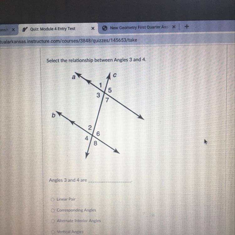 Select the relationship between Angles 3 and 4-example-1