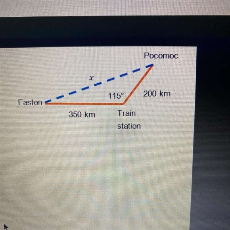 Two trains leave the station on different tracks. The tracks make an angle of 115 with-example-1