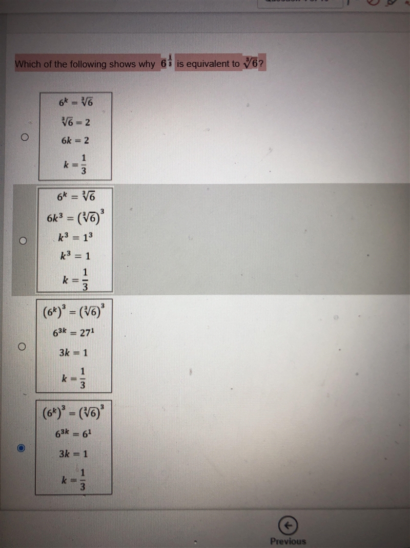 Which of the following shows why 613 is equivalent to 6–√3?-example-1