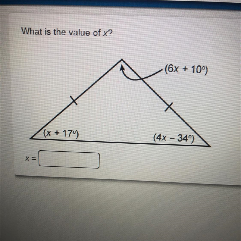 What is the value of x? (6x + 109) (x + 179) (4x - 349)-example-1