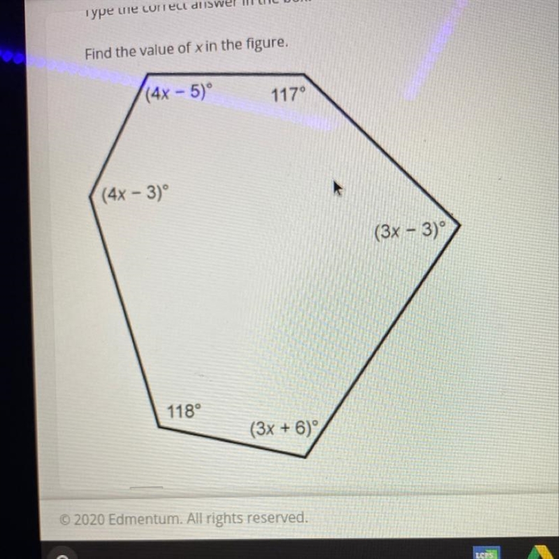 Find the value of x in the figure. x= ___-example-1