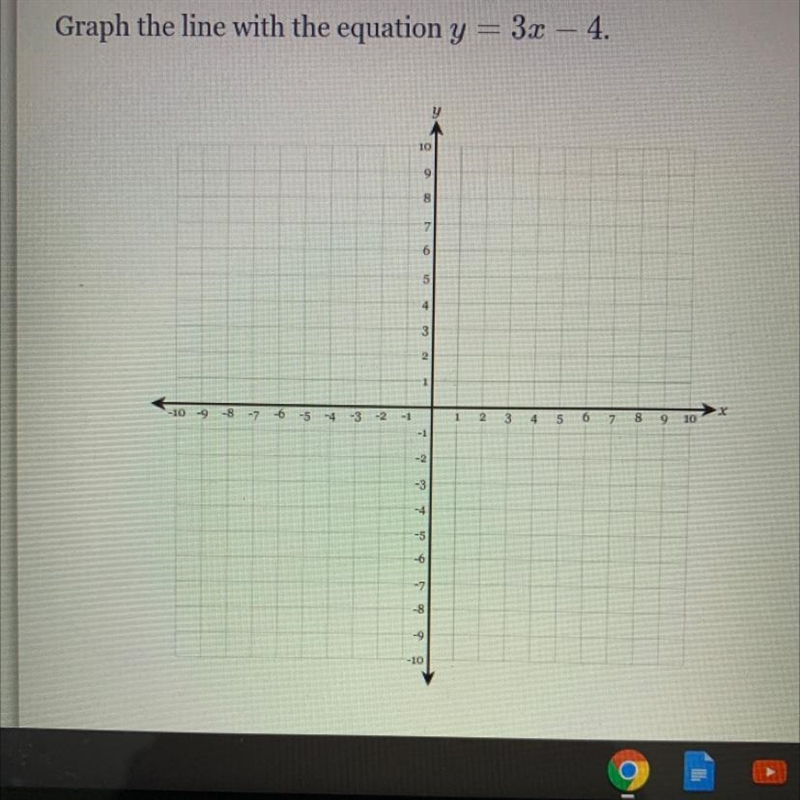 Graph the line with the equation y = 3x – 4.-example-1