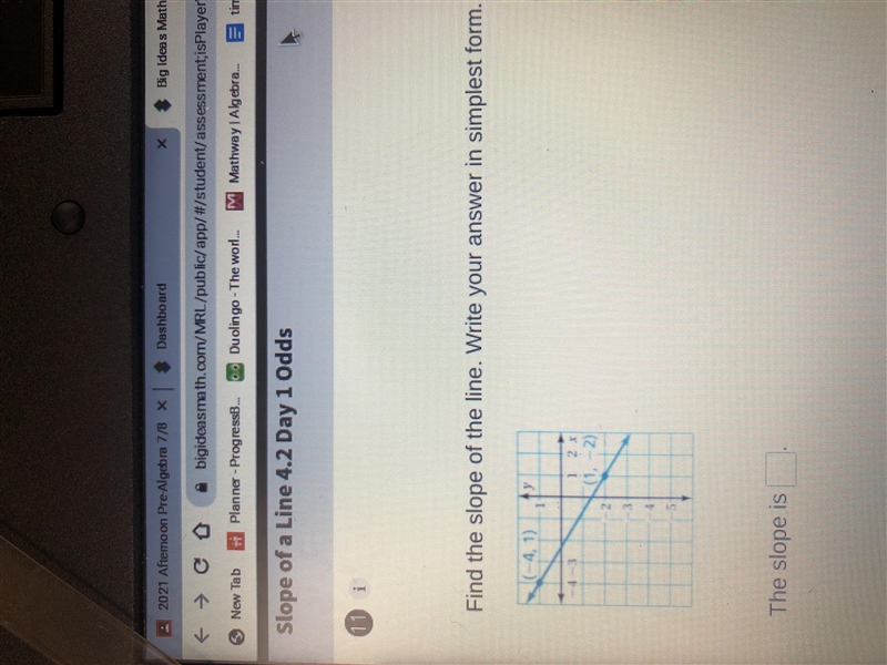 Find the slope of the line. Write your answers in simplest form-example-1