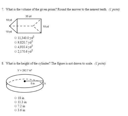 Please help. 1) What is the volume of the given prism? Round the answer to the nearest-example-1