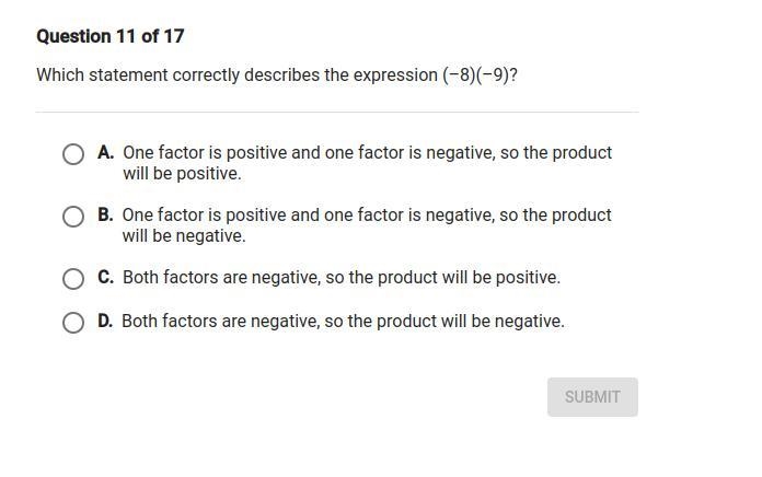 Which statement correctly describes the expression (-8)(-9)-example-1