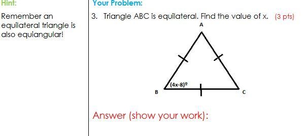 Triangle ABC is equilateral. Find the value of x. Please explain the steps as well-example-1