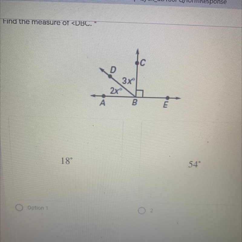 Find the measure of A.18 B.54 C.36-example-1