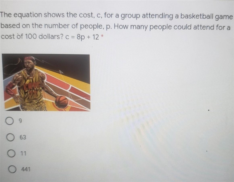 The equation shows the cost, c, for a group attending a basketball game based on the-example-1