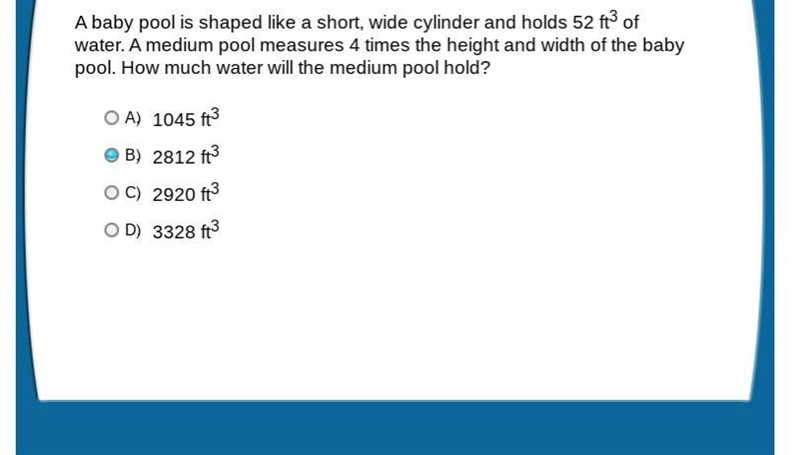 A baby pool is shaped like a short, wide cylinder and holds 52 ft3 of water. A medium-example-1