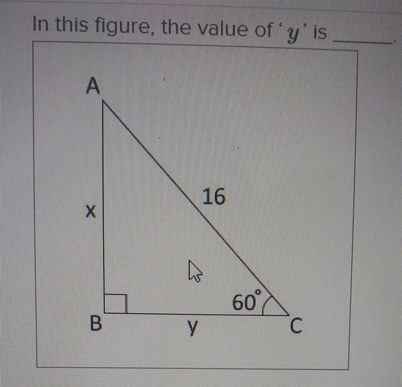 In this figure, the value of y is blank. A to C is 16 and angle C is 60 degrees. A-example-1