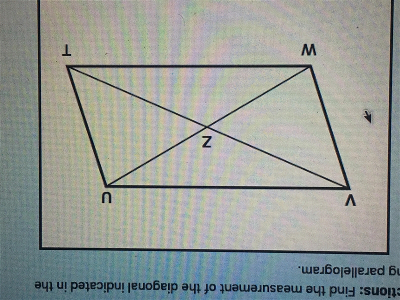 Find the measurement of the diagonal if vt=22, then ZT=?-example-1