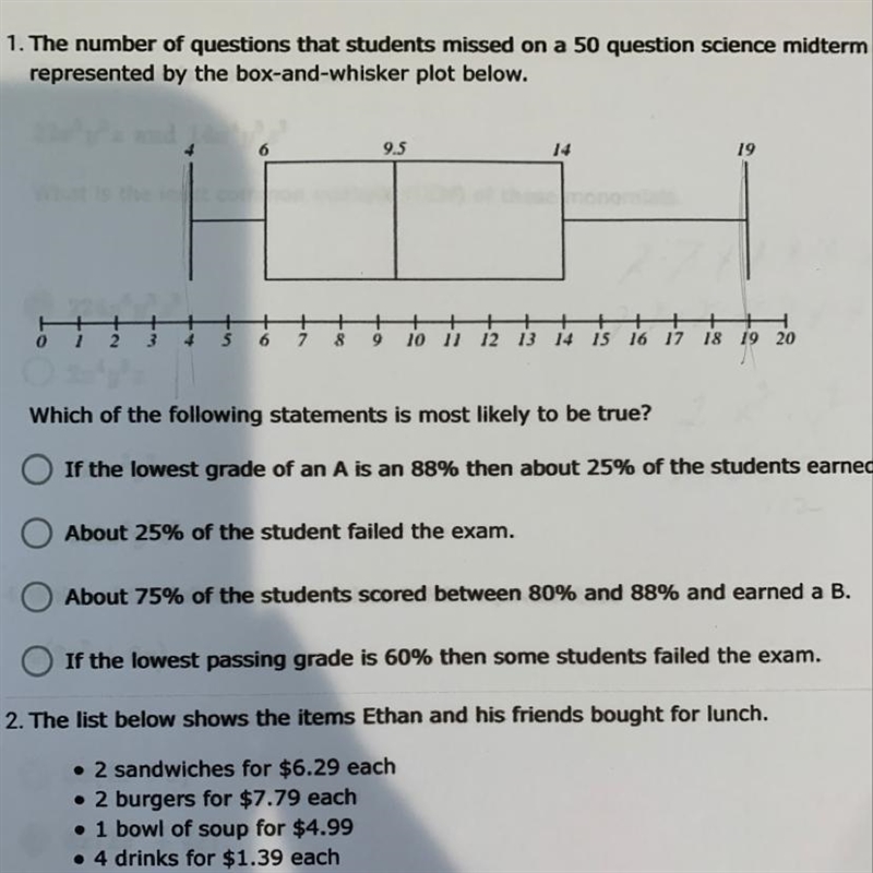 1. The number of questions that students missed on a 50 question science midterm is-example-1