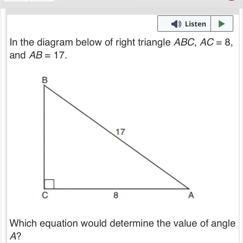 Which equation would determine the value of angle a-example-1