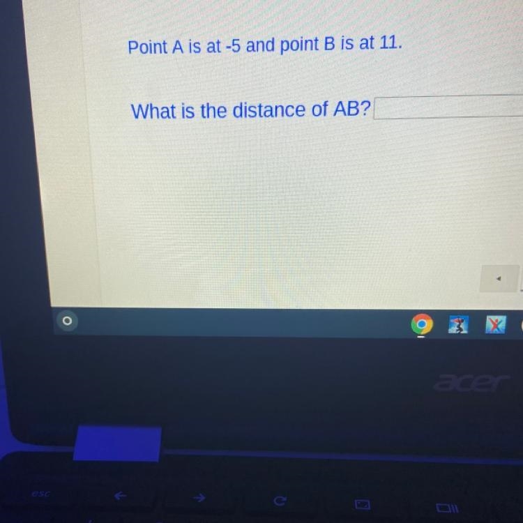 Point A is at -5 and point B is at 11. What is the distance of AB?-example-1