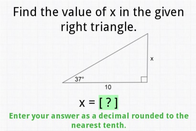 Find the value of x in the given right triangle-example-1