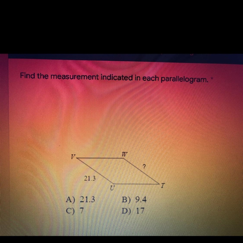 Find the measurement indicated in each parallelogram. Send help pleaseeee-example-1