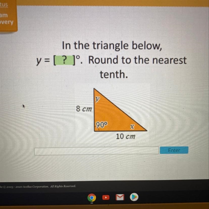 In the triangle below y=? Round to the nearest tenth-example-1