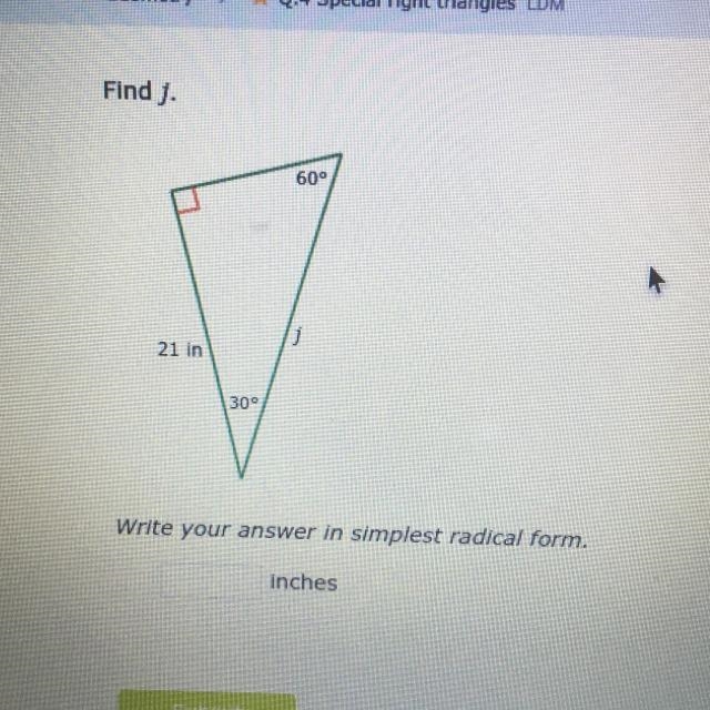 Special right triangles Find j Thank you for any help ;)-example-1