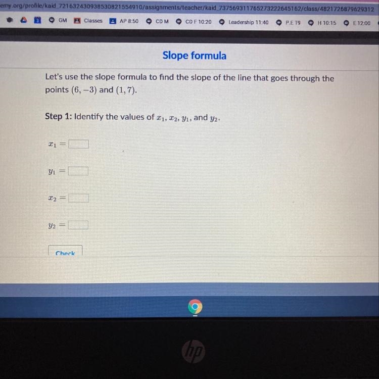 Let's use the slope formula to find the slope of the line that goes through the points-example-1