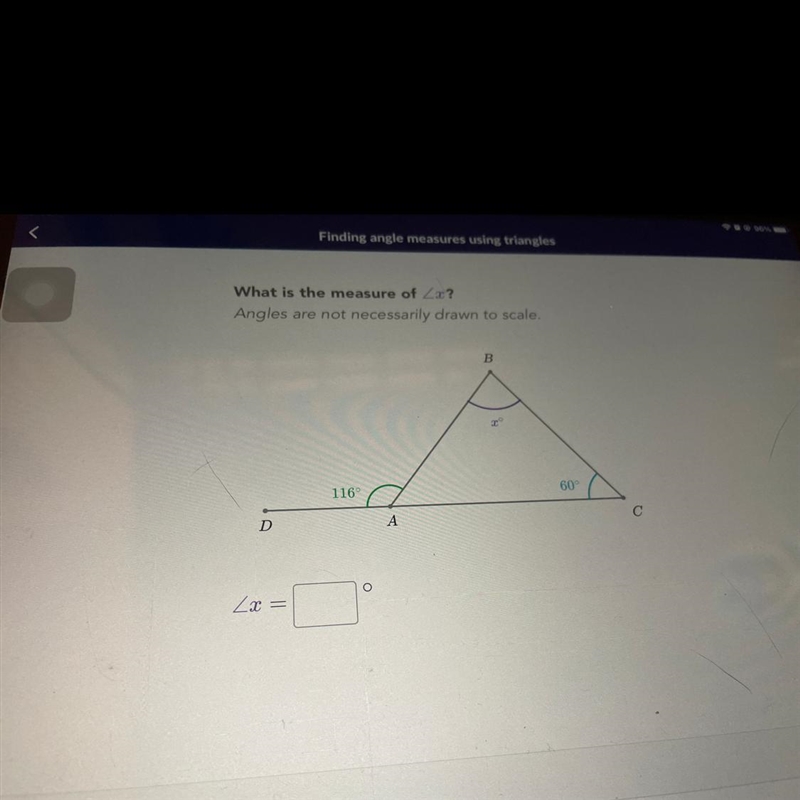 What is the measure of Zor? Angles are not necessarily drawn to scale. B 116 60 А-example-1