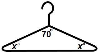 A clothes hanger is in the shape on an isosceles triangle. If the hanger is 70° wide-example-1