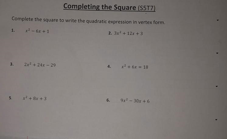 Complete the square to write the quadratic expression in vertex form. All incorrect-example-1