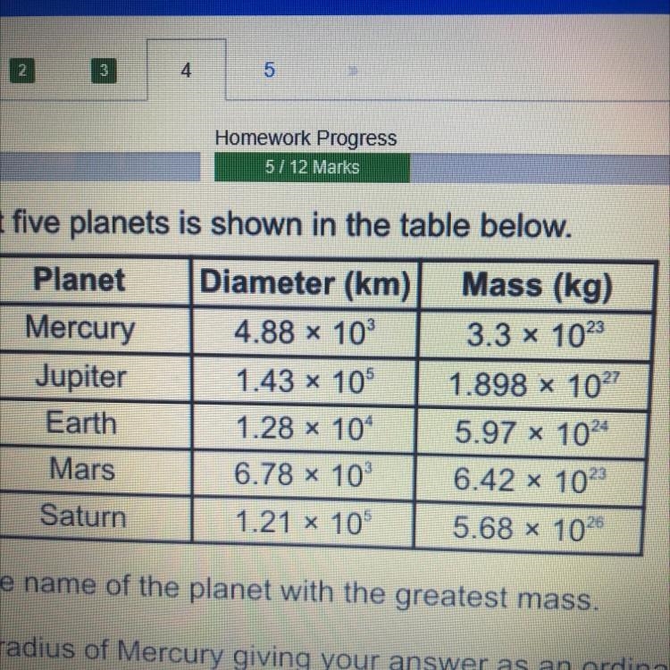 A) work out the radius of the mercury, giving your answer as an ordinary number b-example-1