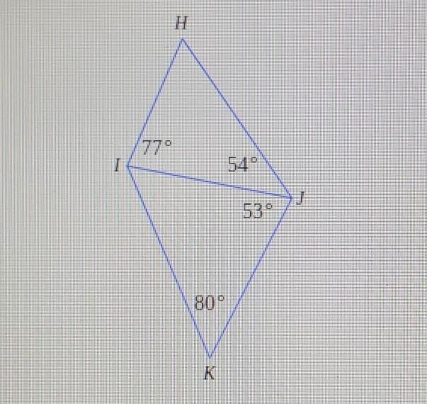 Order the side lengths HI, IK, HJ, IJ, and KJ from least to greatest.​-example-1