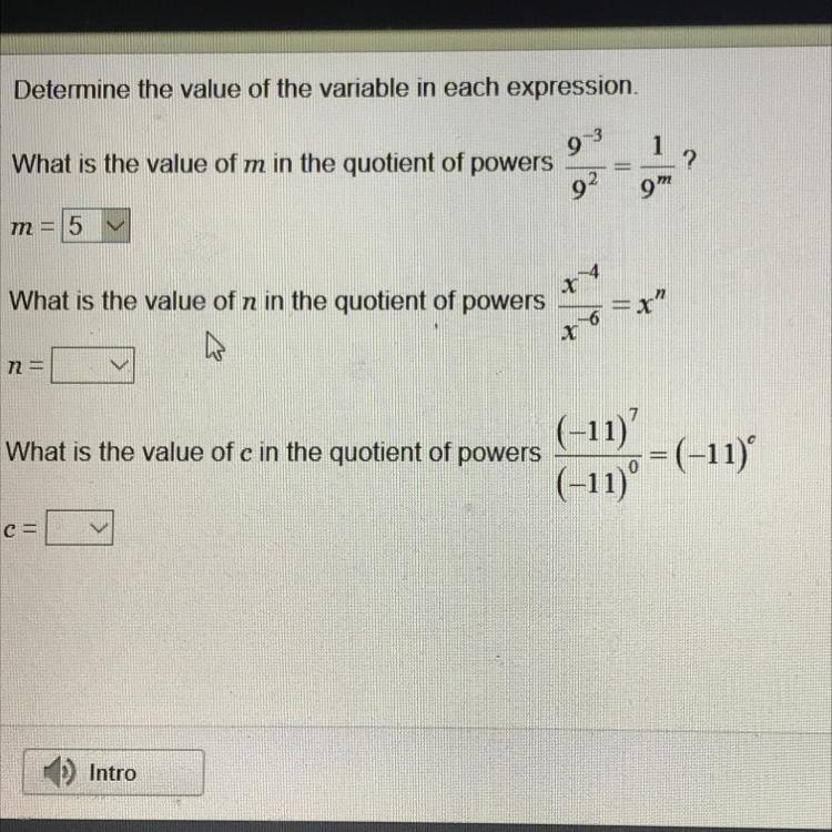 What is the value of n in the quotient x^-4/x-6 = x^n-example-1