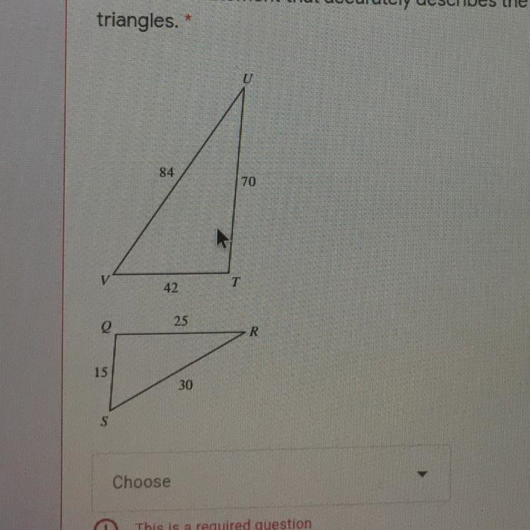 Select the statement that accurately describes the following pair of triangles-example-1