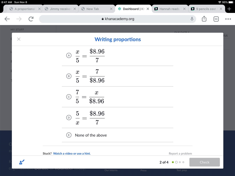 7 77 watermelons cost $ 8.96 $8.96dollar sign, 8, point, 96. Which equation would-example-2